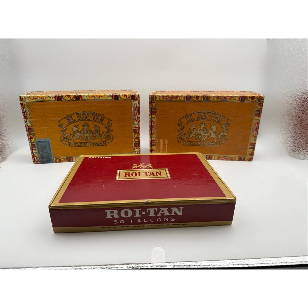 Vintage Roi-Tan Cigar Box Lot El Roi-Tan Flor Fina Wood & 50‎ Falcons Cardboard
